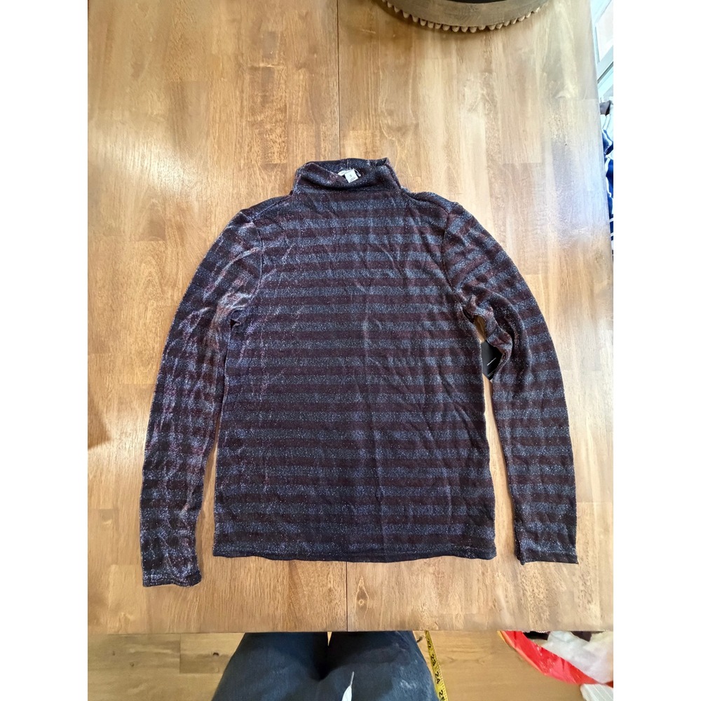 Nine West Womens Small Metallic Striped Turtleneck Top Long Sleeve Shimmer Brown